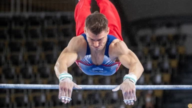2. Olympia-Qualifikation Gerätturnen - Männer: Lukas Dauser mit dem Abschluss am Reck