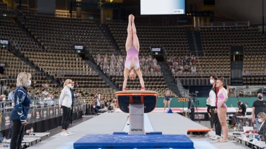 2. Olympia-Qualifikation Gerätturnen - Frauen: Sarah Voss mit 14,35 Punkten beim Sprung