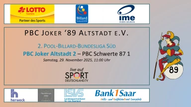 PBC Joker Altstadt 2 - PBC Schwerte 87 1 | 2. Pool-Billard Bundesliga Süd